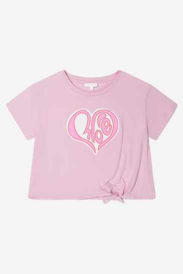 걸스 오가닉 코튼 하트 프린트 티셔츠 인 핑크
