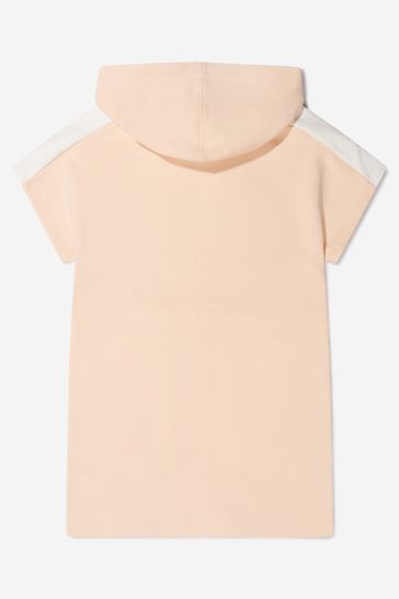 Girls Organic Cotton Fleece Hooded Logo Dress in Pink