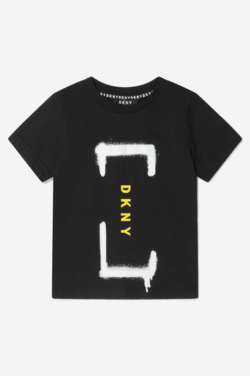 블랙 소재의 보이스 오가닉 코튼 로고 티셔츠