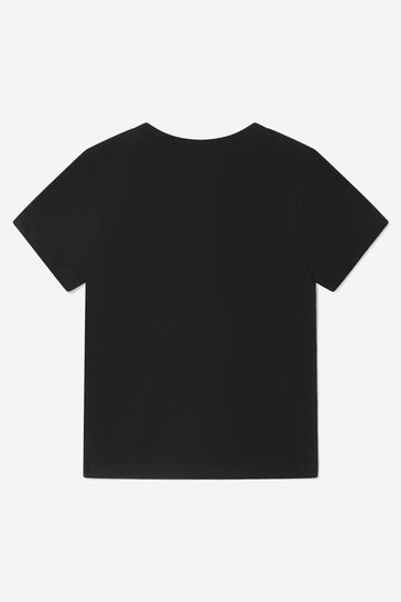 블랙 소재의 보이스 오가닉 코튼 로고 티셔츠