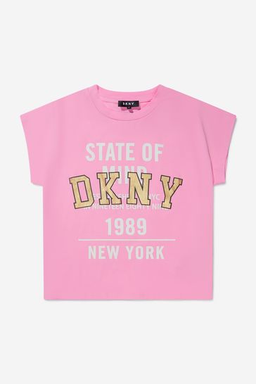 걸스 오가닉 코튼 로고 프린트 티셔츠 인 핑크