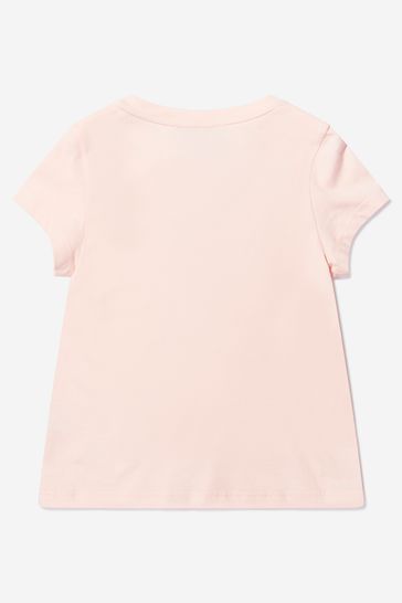걸스 코튼 저지 보우 프린트 티셔츠 인 핑크