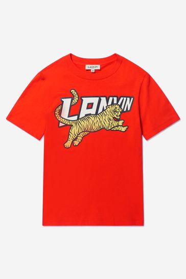 Boys Cotton Jersey Logo T-Shirt in Orange