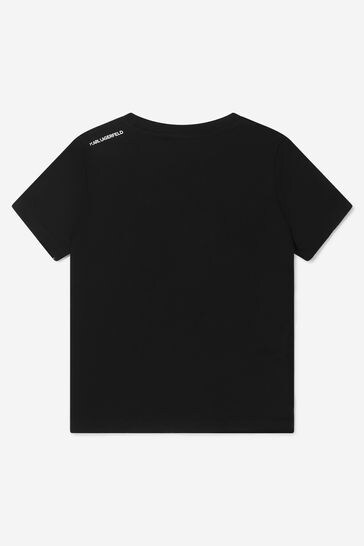Boys Organic Cotton Karl Print T-Shirt in Black