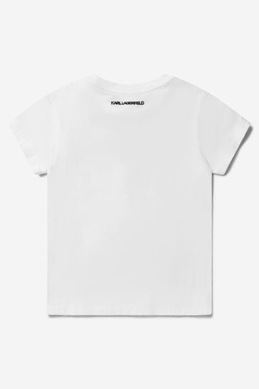 Girls Cotton Portrait Print T-Shirt in White