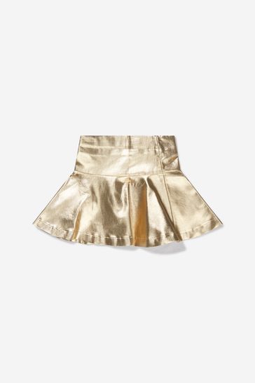 Girls Cotton Logo Print Skirt in Gold