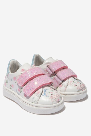 Girls Faux Leather Teddy Bear Trainers in Ivory