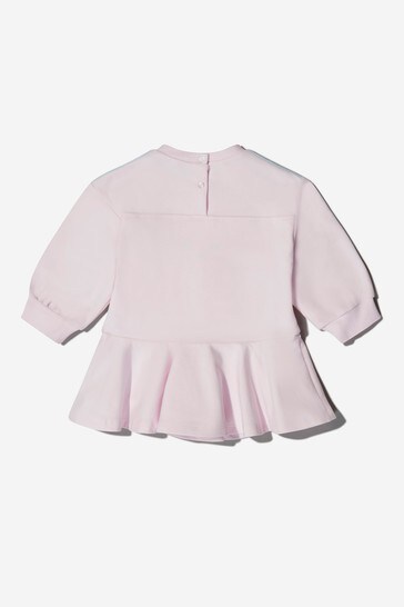 핑크의 베이비 걸스 코튼 테디 베어 스웨터 드레스