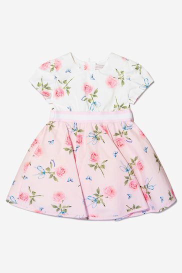 Baby Girls Cotton Rose Print Dress in Ivory