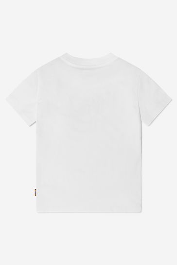 Boys Cotton Logo Print T-Shirt in White