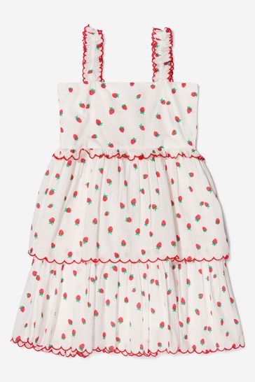 Girls Cotton Jacquard Strawberry Sun Dress