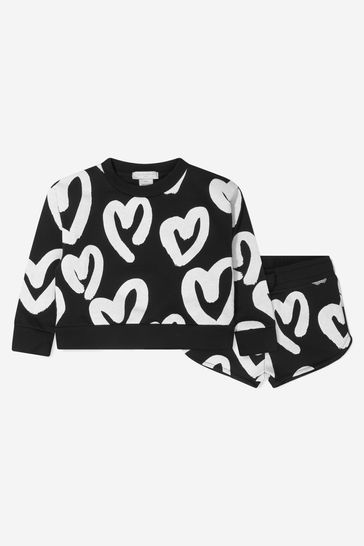 Girls Cotton Fleece Heart Print Shorts Set