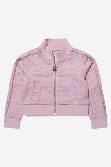 Girls All Over Logo Print Zip-Up Top in Pink
