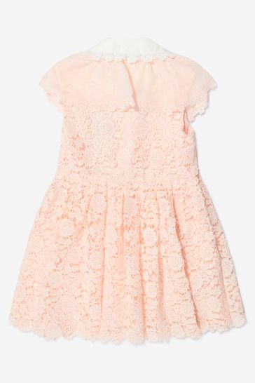 Girls Floral Guipure Lace Dress in Apricot