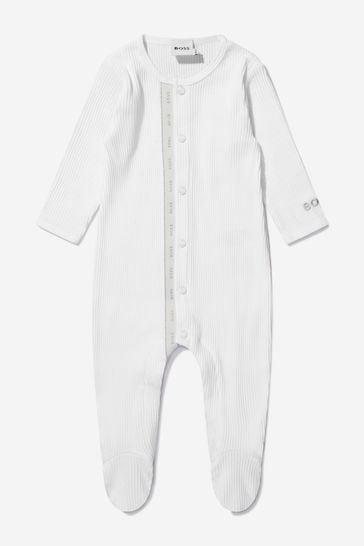 Baby Boys Organic Cotton Sleepsuit 4 Piece Gift Set in White