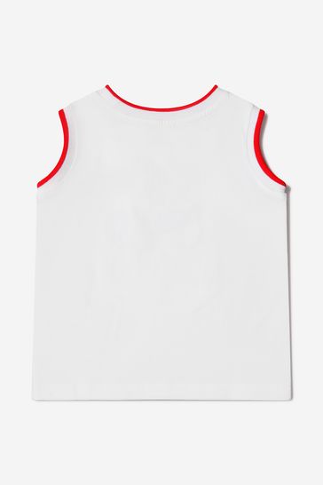 Boys Cotton Basketball Teddy Sleeveless T-Shirt in White