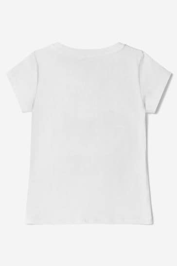Girls Cotton Toy Teddy Cheerleader T-Shirt in White