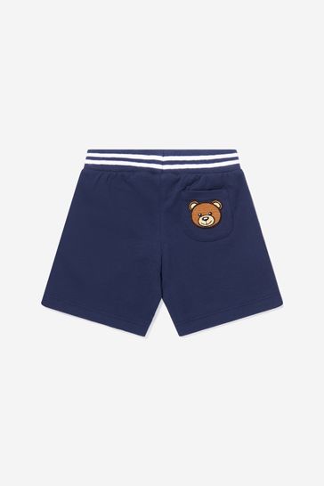 Baby Unisex Cotton Teddy Logo Shorts in Navy