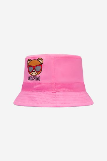 Baby Girls Cotton Teddy Logo Hat in Pink