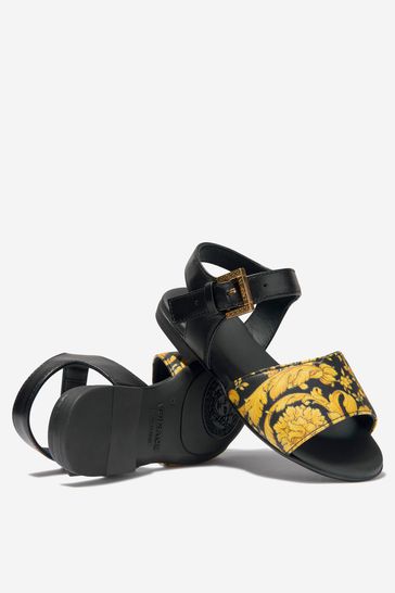 Girls Barocco Print Sandals in Black