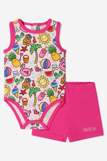 Baby Girls Bodysuit And Shorts Set in Pink