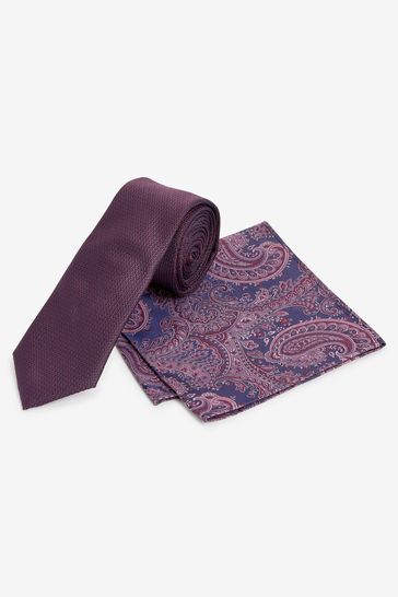 Burgundy Red Paisley Slim Tie And Pocket Square Set