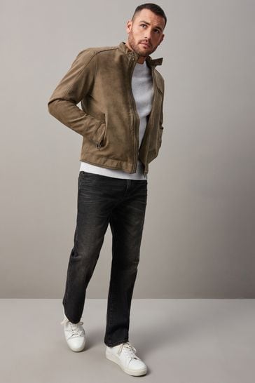 Brown Faux Leather Biker Jacket