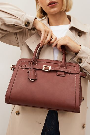 Karson large pebbled leather belted outlet satchel
