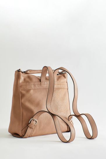 Tan Brown Side Zip Backpack