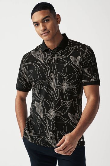 Mens floral print polo shirt discount