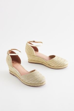 Gold closed toe wedges 2025