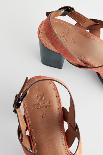 Orange Forever Comfort® Leather T-Bar Block Heel Sandals