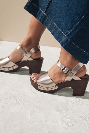 Metallic Clog Heeled Sandals