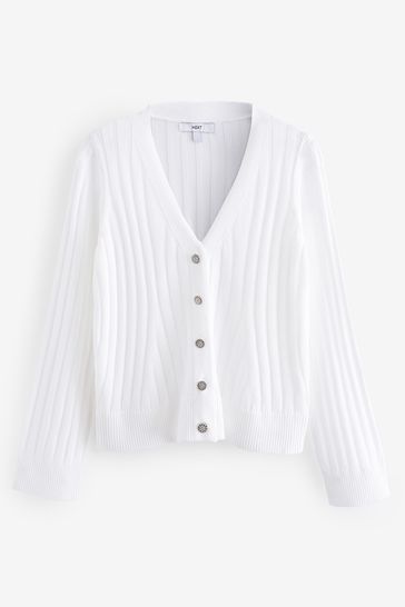 White Linen Gem Button Cardigan