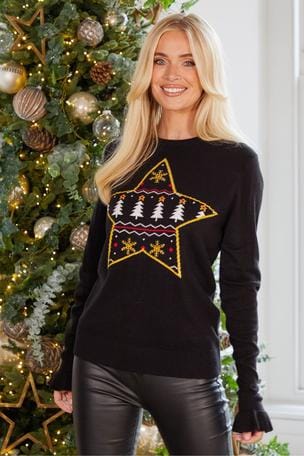 Threadbare Black Curve Crew Neck Christmas Jumper