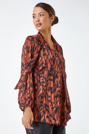 Buy Roman Animal Print Tie Neck Chiffon Blouse from the Laura