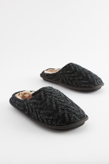 Knitted mule slippers clearance