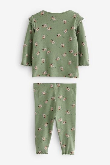 Green Floral Baby Top And Leggings Set