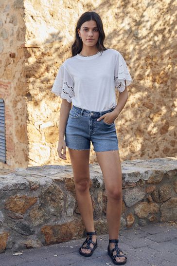 Raw hem jean shorts sales