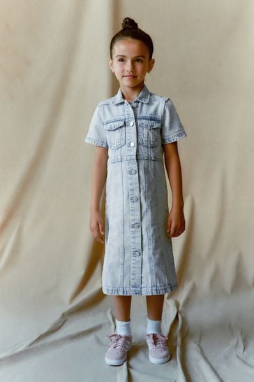 Long fitted denim dress sale