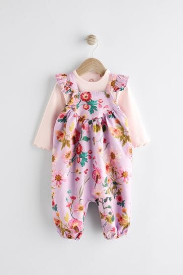 Purple Floral Baby Dungarees and Bodysuit Set 0mths 3yrs