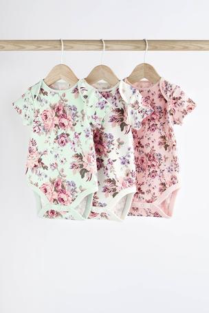 Floral Baby 100 Cotton Short Sleeve Bodysuits 3 Pack