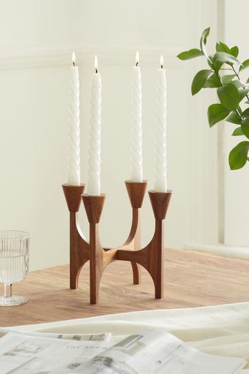 Brown Wooden Tapered Candelabra Candle Holder