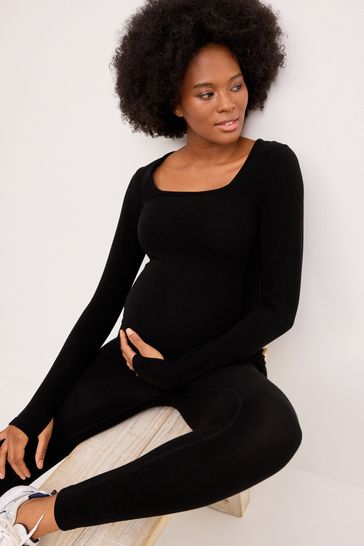 self. Black Maternity Waffle Top