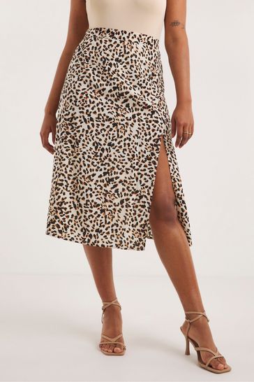 Leopard print midi outlet skirt with split