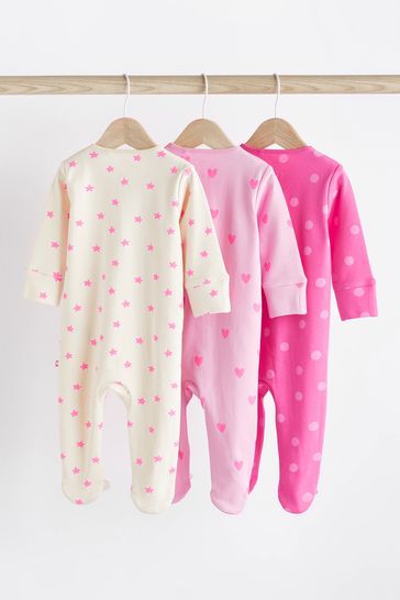 Buy Two Way Zip 100 Cotton Baby Sleepsuits 3 Pack 0 3yrs from Next