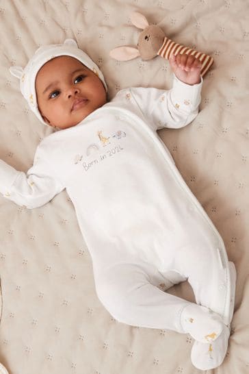 White Born in 2024 Baby Sleepsuit 0 9mths
