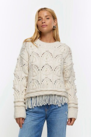 Buy River Island Pearl Cable Fringe Jumper from the Laura Ashley