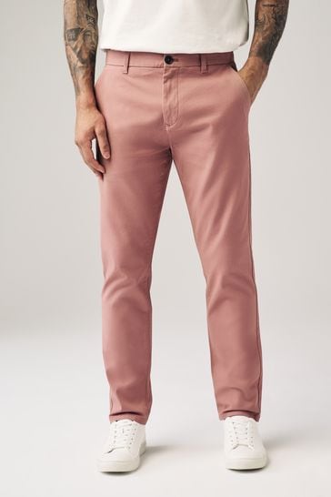 Pink Slim Fit Stretch Chinos Trousers