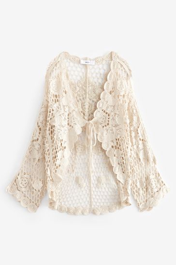 Cream Long Sleeve Crochet Cardigan